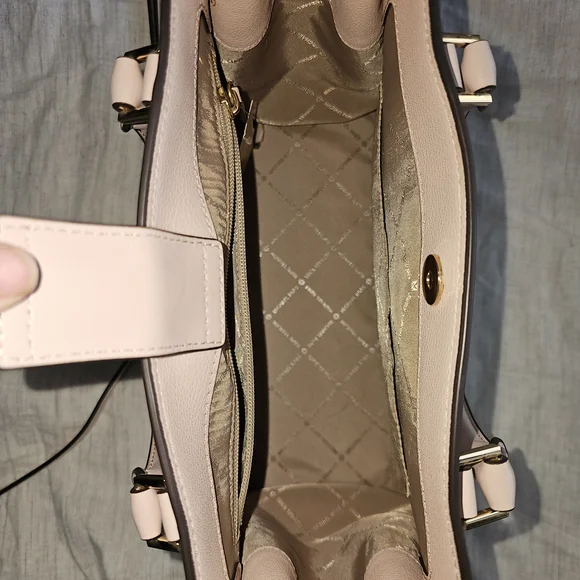 Michael Kors Pink and Cream Satchel with Gold-Tone Hardware